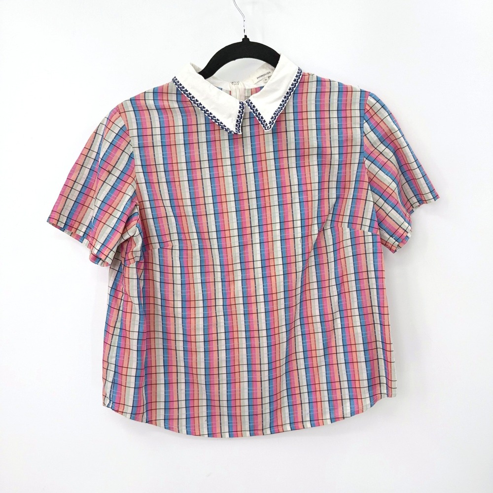 Manoush‎ Plaid Blouse Womens 10 Rare Designer Preppy Retro French Coquette Twee